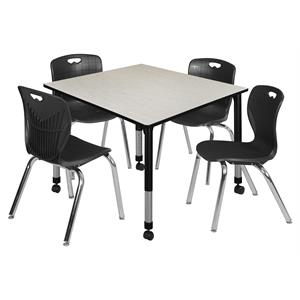 kee 48in. square adjustable mobile  table-maple & 4 andy 18-in  chairs-black