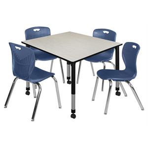 kee 48in. square adjustable mobile  table-maple & 4 andy 18-in  chairs-blue