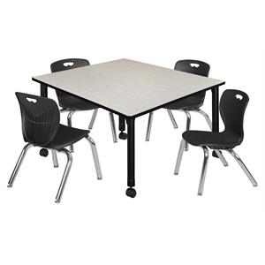 kee 48in. square adjustable mobile  table-maple & 4 andy 12-in  chairs-black