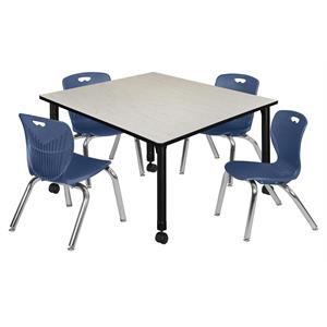 kee 48in. square adjustable mobile  table-maple & 4 andy 12-in  chairs-blue