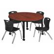 Kee 48in. Round Adjustable  Table-Cherry & 4 Andy 12-in Stack Chairs-Black