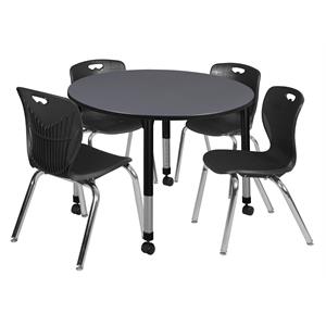 kee 48in. round adjustable student table-grey & 4 andy 18-in  chairs-black