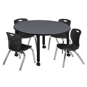 kee 48in. round adjustable student table-grey & 4 andy 12-in  chairs-black