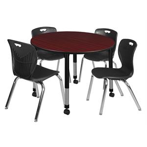 kee 48in. round adjustable  table-brown & 4 andy 18-in stack chairs-black