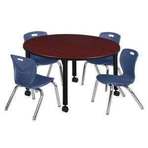 kee 48in. round adjustable student table-brown & 4 andy 12-in  chairs-blue