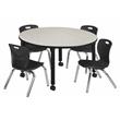 Kee 48in. Round Adjustable  Table-Maple & 4 Andy 12-in Stack Chairs-Black
