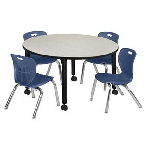 kee 48in. round adjustable student table-maple & 4 andy 12-in  chairs-blue