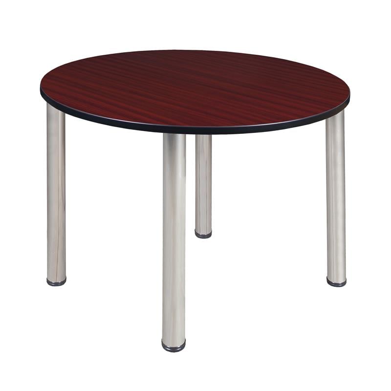Kee 48in. Round Breakroom Table- Mahogany/ Chrome