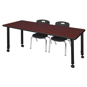 kee 48in. square adjustable mobile table-mahogany & 2 andy 12-in chairs-black