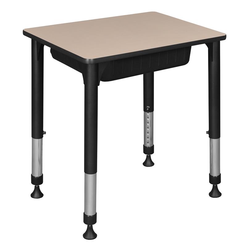 18.5 in. x 26 in. Rectangle Height Adjustable School Desk w/ Storage- Beige