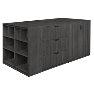 legacy stand up lateral file/ 3 storage cabinet quad with bookcase end- ash grey