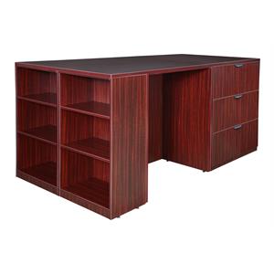 legacy stand up 2 lateral file/ 2 desk quad with bookcase end- mahogany