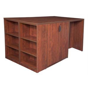 legacy stand up 2 storage cabinet/ 2 desk quad with bookcase end- cherry