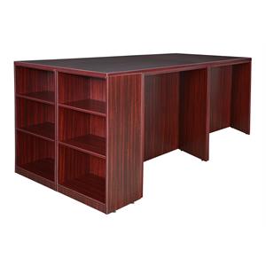 legacy stand up 2 desk/ storage cabinet/ lateral file quad w/ bookcase- mahogany