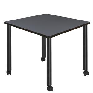 Kee 42&quot Square Mobile Breakroom Wood Table- Grey/ Black
