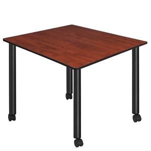 Kee 48&quot Square Mobile Breakroom Wood Table- Cherry/ Black