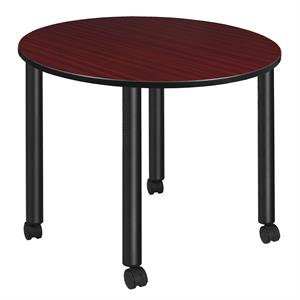 Kee 48&quot Round Mobile Breakroom Table in Mahogany/ Black