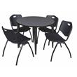 Kahlo 42 in. Round Breakroom Table- Grey Top- Black Base & 4 Stack Chairs- Black