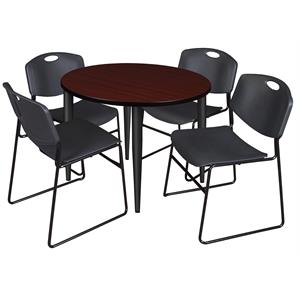 42&quot Round Breakroom Table- Mahogany Top- Black Base & 4 Zeng Stack Chairs- Black