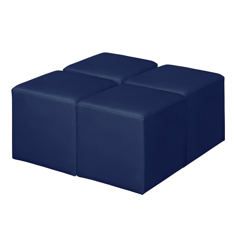 Jean Square Vinyl Ottoman (Set of 4)- Naval Blue