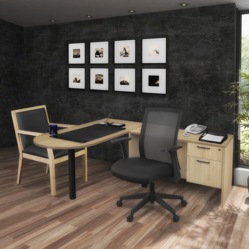 Regent WallGuard Guest & Reception Waiting Room Wood Side Chair - Noble Oak / Black Vinyl