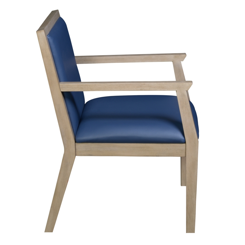Regent WallGuard Guest & Reception Waiting Room Wood Side Chair - Noble Oak / Navy Blue Vinyl