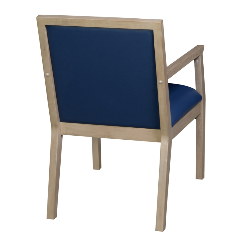 Regent WallGuard Guest & Reception Waiting Room Wood Side Chair - Noble Oak / Navy Blue Vinyl