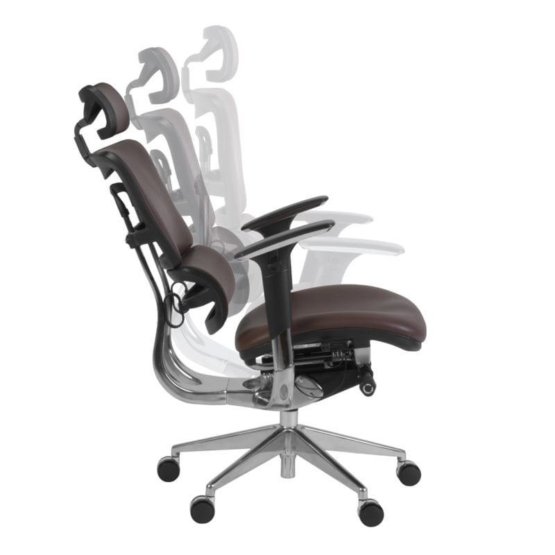 Omega Ergonomic Leather Executive Office Chair with Headrest/Adjustable Lumbar Support - Chocolate