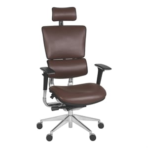 Omega Ergonomic Leather Executive Office Chair with Headrest/Adjustable Lumbar Support - Chocolate