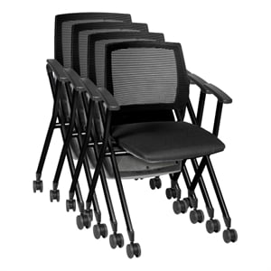 Regency Pulse Flexible High Back with Padded Fabric Seat Nesting Chair (4 pack)- Black
