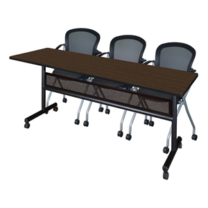 Regency Kobe 84 x 24&quot Flip-Top Nesting Table-Neo Walnut/2 Cadence Nesting Chairs