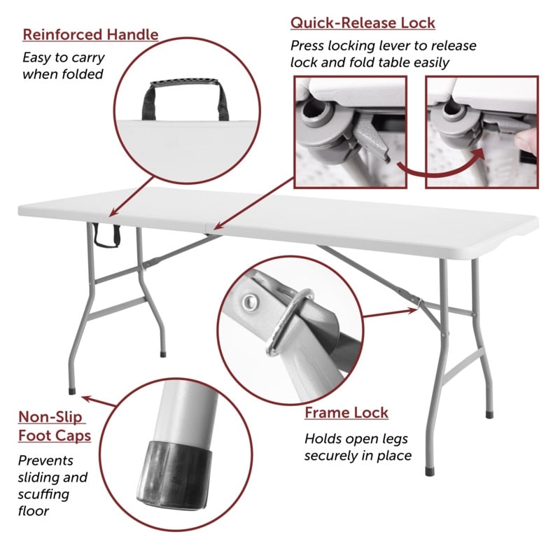Regency Trestle 6 ft Folding Table Heavy-Duty Steel Frame 72x29 in - White
