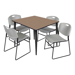 Regency Kahlo 48&quot Square Breakroom Table-Oak/Black/4 Zeng Stack Chairs-Grey