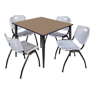 Regency Kahlo 48&quot Square Breakroom Table-Noble Oak/Black/4 M Stack Chairs- Grey