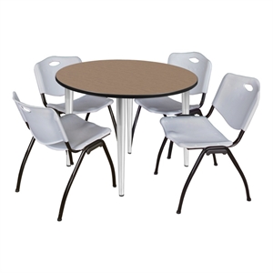 Regency Kahlo 48&quot Round Breakroom Table-Noble Oak/Chrome/4 M Stack Chairs-Grey