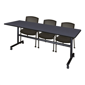 Regency Kobe 84 x 24&quot Flip-Top Training Nesting Table- Grey/2 Knight Mesh Chairs