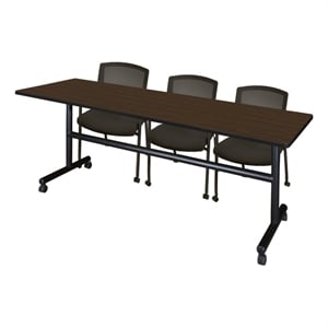 Regency Kobe 84 x 24&quot Flip-Top Nesting Table- Neo Walnut/2 Knight Mesh Chairs