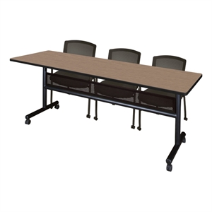 Regency Kobe 84 x 24&quot Flip-Top  Nesting Table - Noble Oak/2 Knight Mesh Chairs