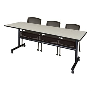 Regency Kobe 84 x 24&quot Flip-Top  Nesting Table - Maple/2 Knight Mesh Chairs