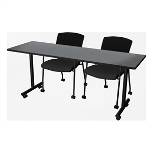 Regency Kobe 72 x 24&quot Mobile T-Base  Seminar Table- Grey/2 Knight Mesh Chairs