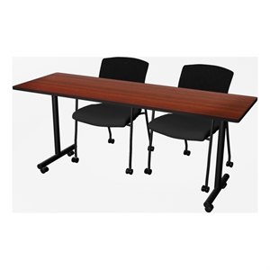 Regency Kobe 72 x 24&quot Mobile T-Base  Seminar Table-Mahogany/2 Knight Mesh Chairs