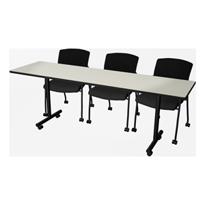 Regency Kobe 84 x 24&quot Mobile T-Base  Seminar Table- Maple/2 Knight Mesh Chairs