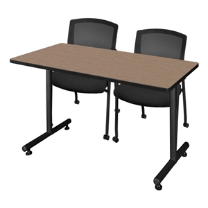 Regency Kobe 48 x 24&quot T-Base  Seminar Table-Noble Oak/2 Knight Mesh Chairs