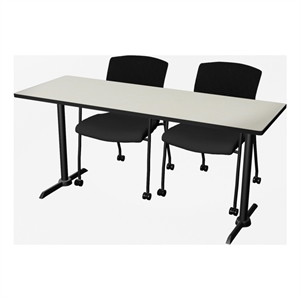 Regency Cain 66 x 24&quot T-Base Training Seminar Table- Maple/2 Knight Mesh Chairs