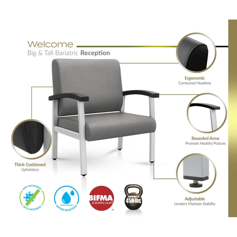 Regency Welcome Bariatric Guest Reception and Waiting Room Chair w/ Arms - Grey