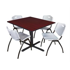 Regency Cain 48&quot Mahogany Breakroom Table with &quotM&quot Chairs in Gray