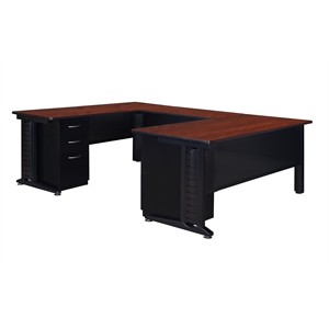 Regency Fusion 66&quot Double Pedestal U-Desk with 42&quot Bridge in Cherry