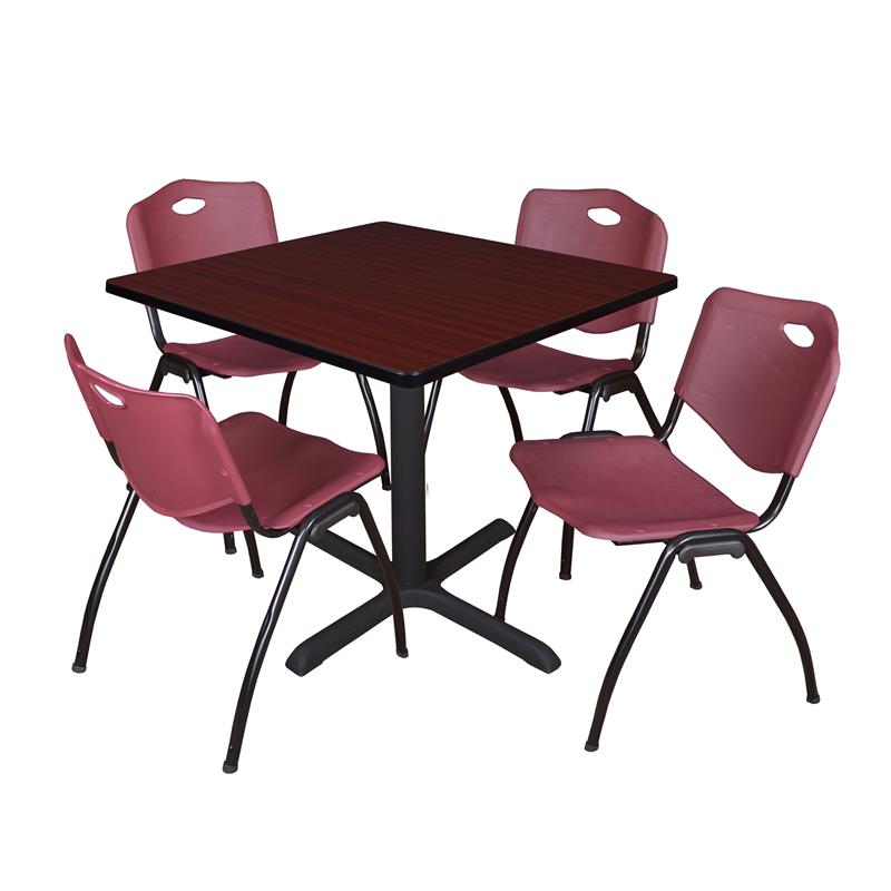 Black Mahogany & 4 Restaurant Stack Chairs Cain 30 Square Breakroom Table 