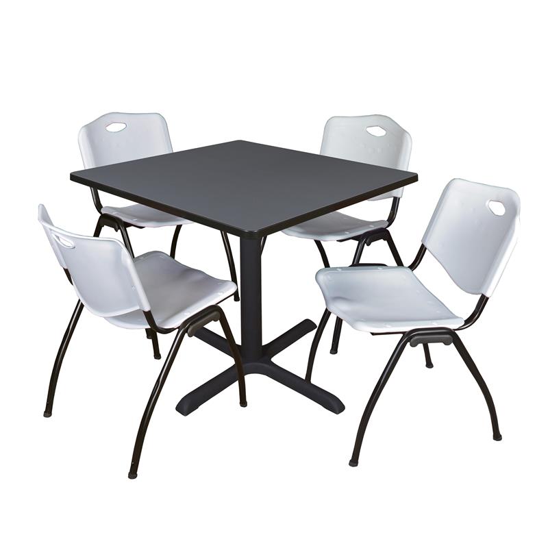Regency Square Lunchroom Table and 4 Grey M Stack Chairs in Grey