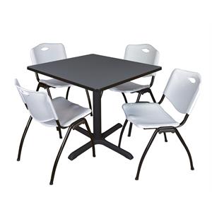 Regency Square Lunchroom Table and 4 Grey M Stack Chairs in Grey